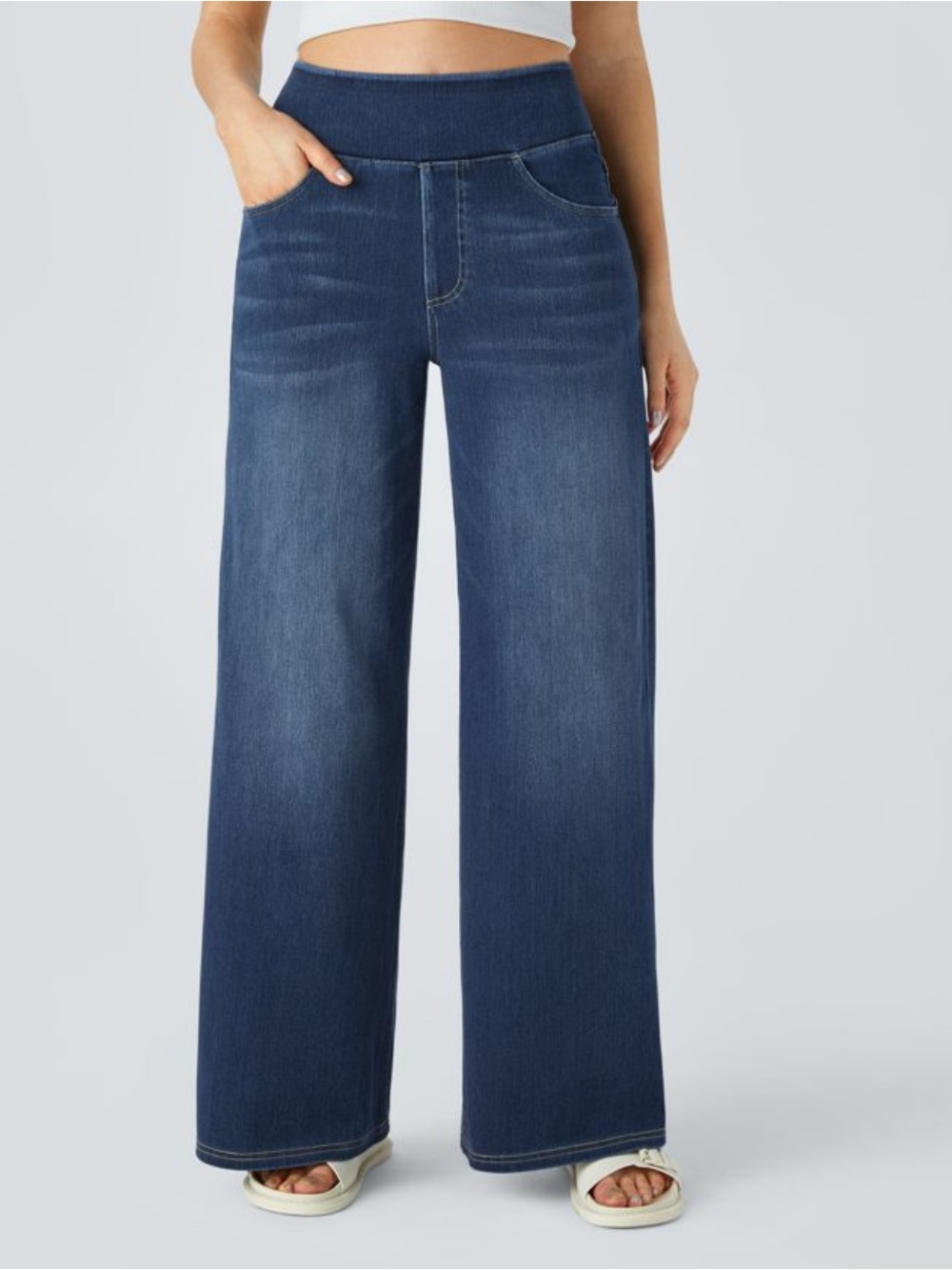 Halara Flex™ High Waisted Pockets Baggy Wide Leg Washed Casual Jeans